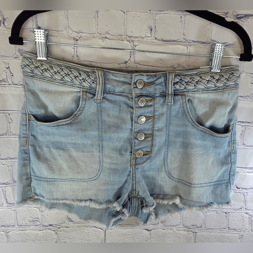 Eunina Blue Cutoff Jean Shorts with Braided Waistband